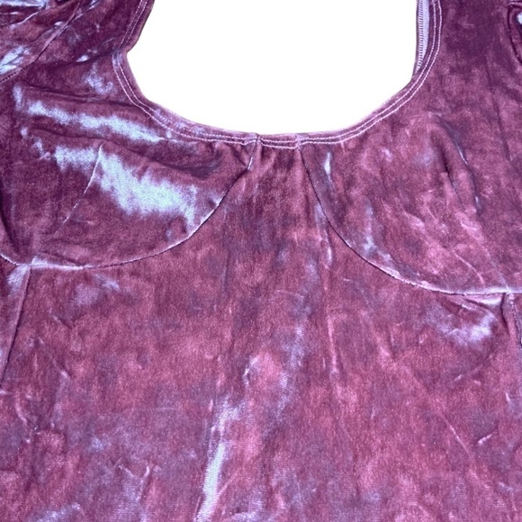 WAYF Dusty Rose Crushed Velvet Long Balloon Sleeve Bodysuit US Sz M - Picture 11 of 12